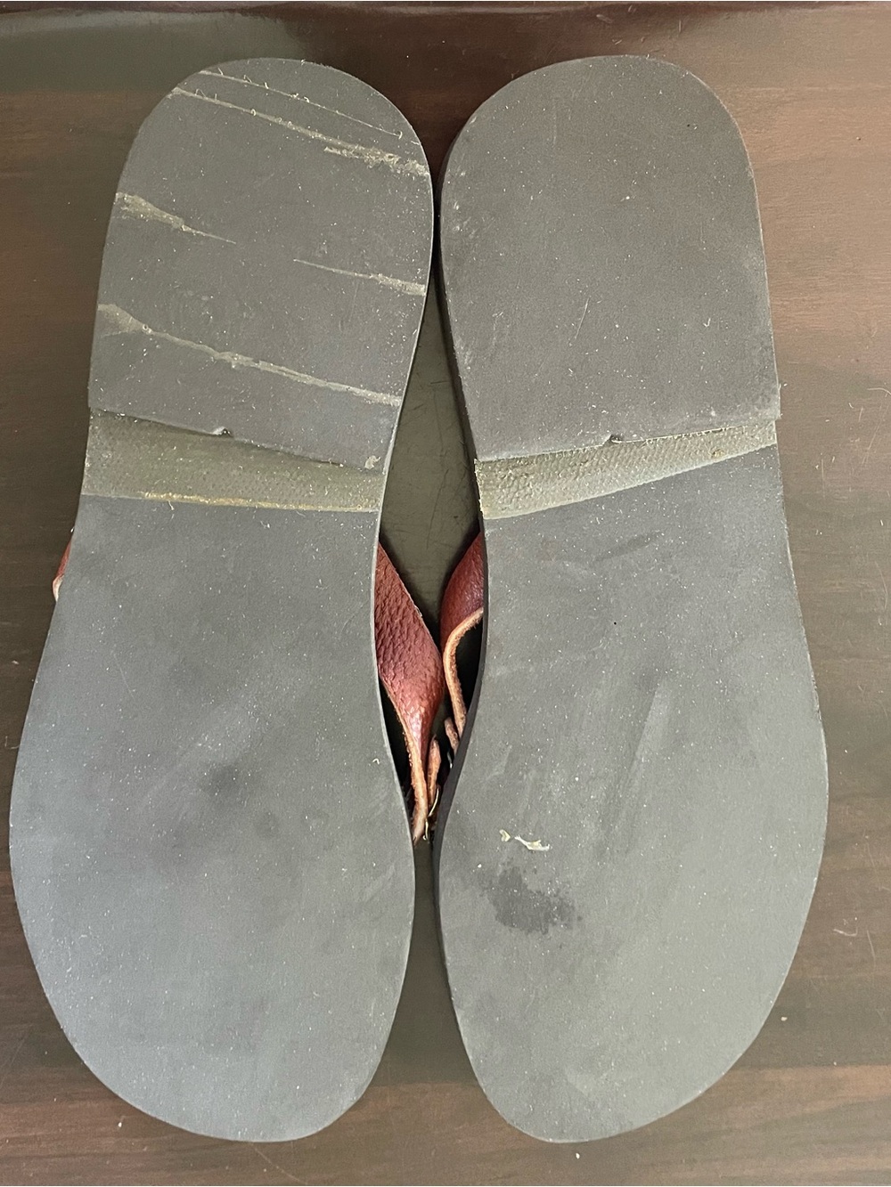 Kino Key West Women Leather Flip Flops Brown Slide Sandals Size 10 Handmade Boho - Picture 6 of 8